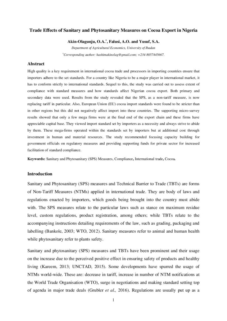 thumbnail of Trade Effects of SPS on Cocoa Export in Nigeria